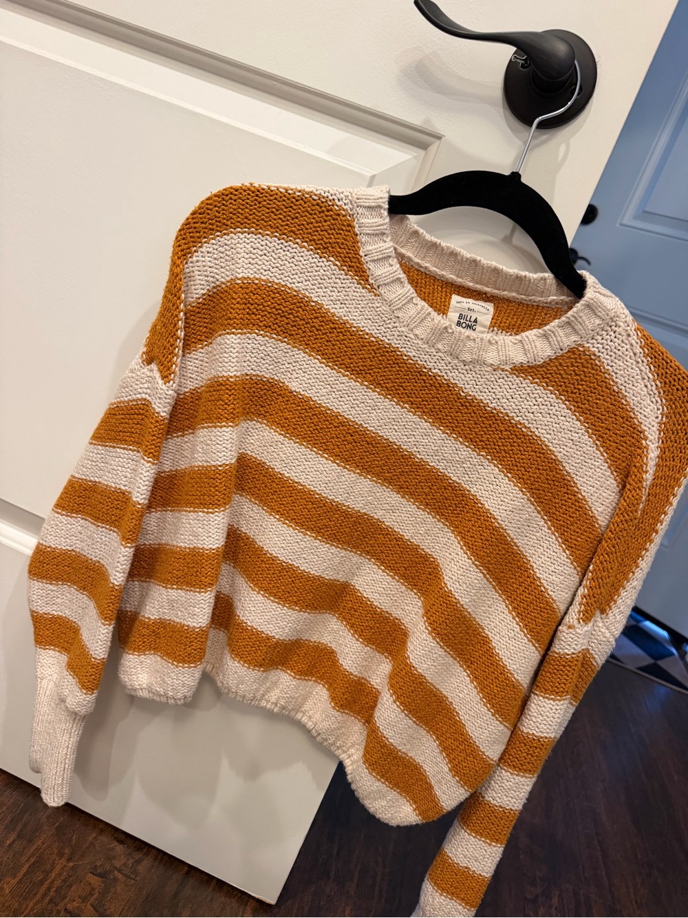 Billabong Cream and Mustard Stripe Crewneck Sweater